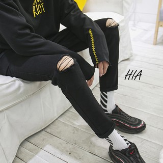 QUẦN JEAN ĐEN NAM RÁCH GỐI ULZZANG
