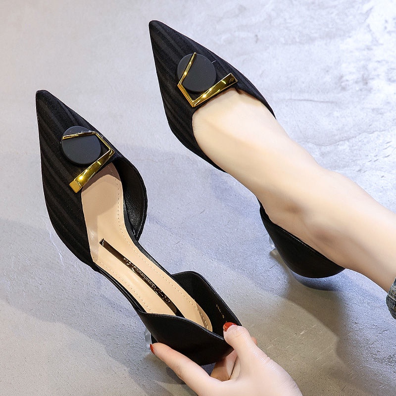 Giày cao gót 5cm IELGY mũi nhọn phối khóa vuông phong cách Pháp thời trang cho nữ