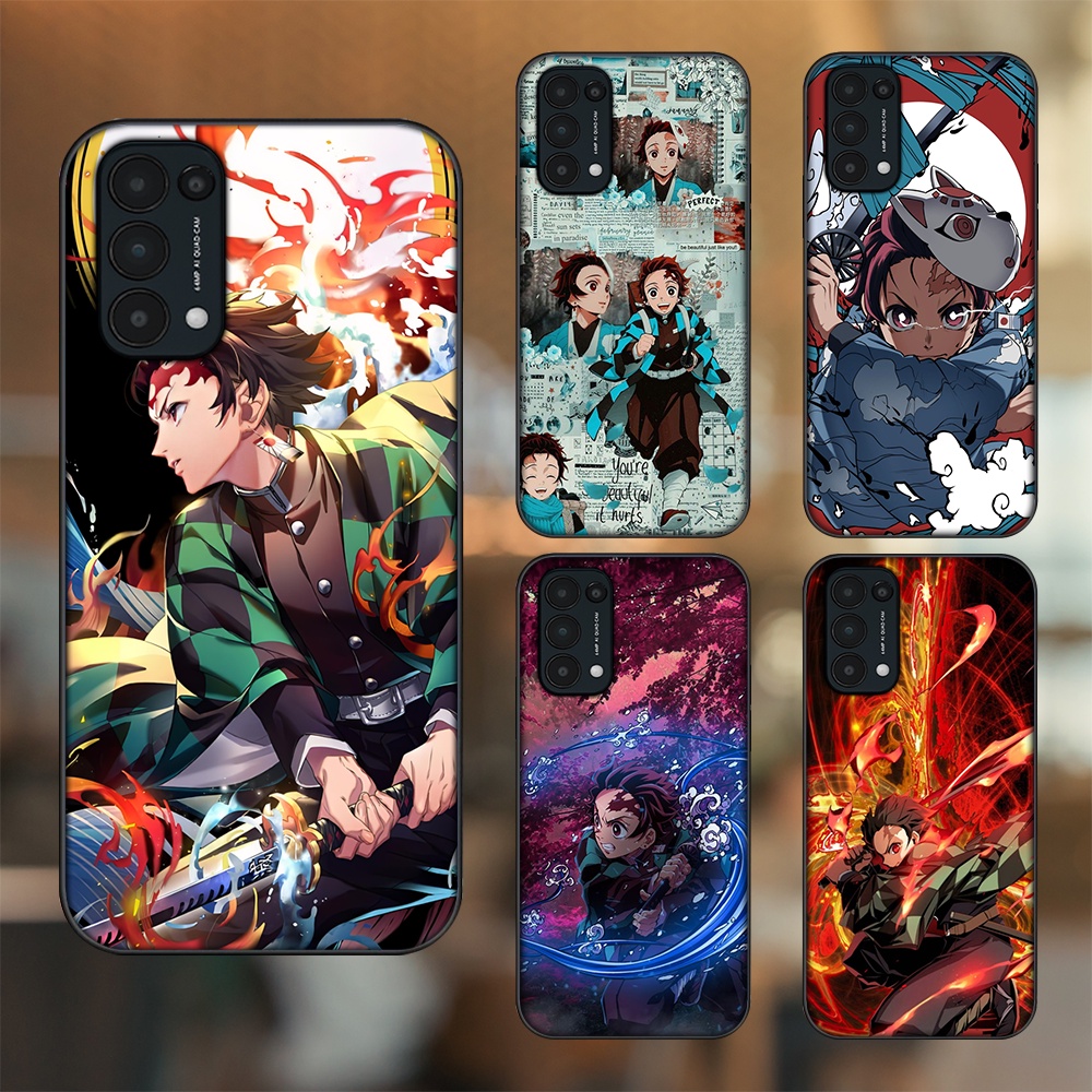 Ốp lưng Oppo Reno 5 viền đen in hình Tanjiro Kimetsu No Yaiba