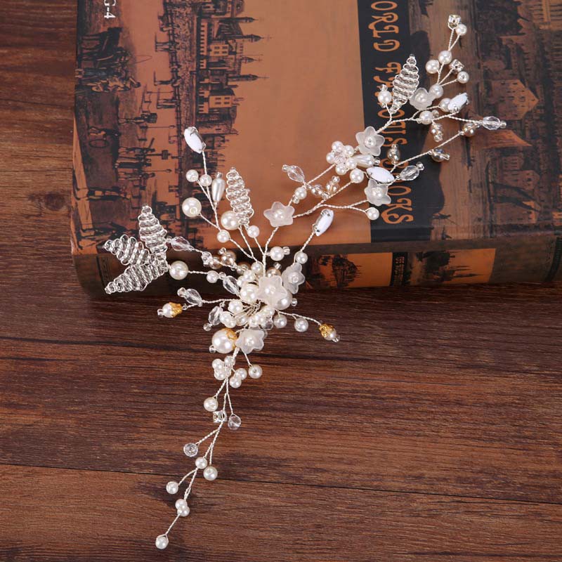 Dây hoa cài tóc cô dâu đính đá pha lê handmade