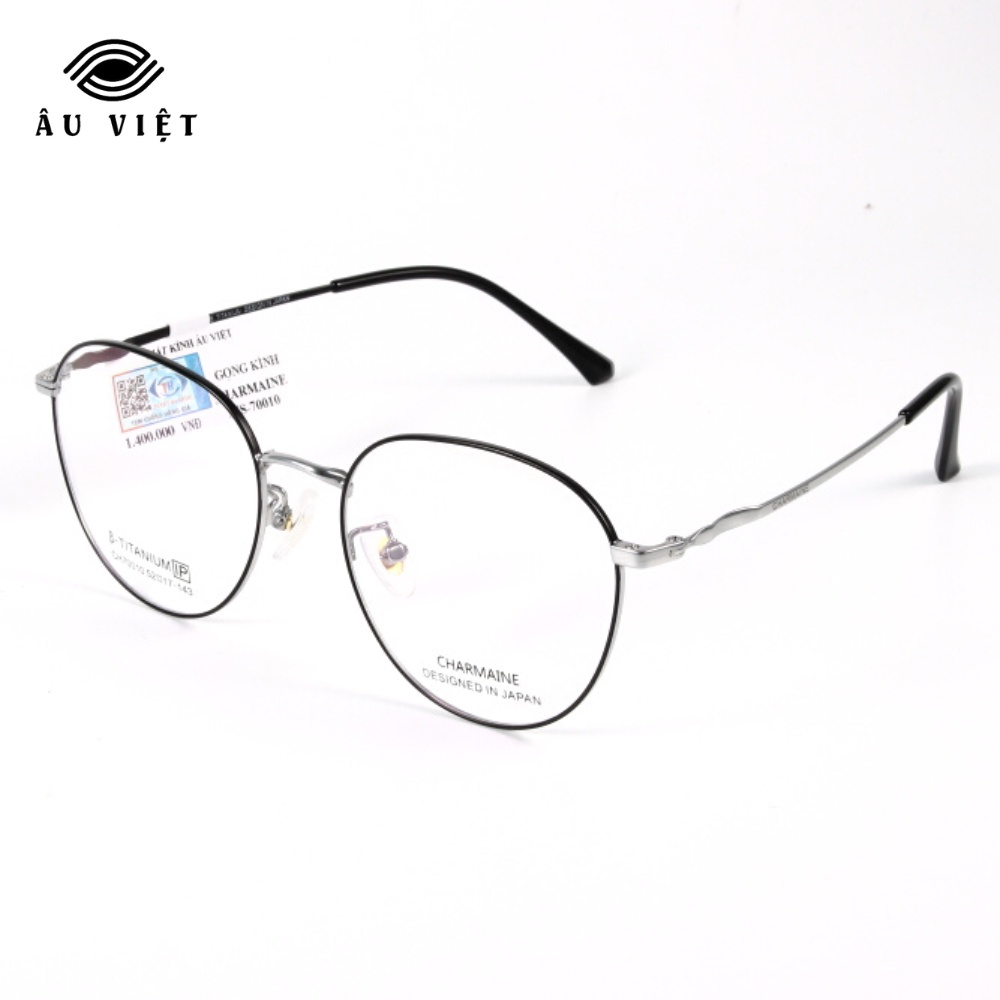 Gọng kính kim loại titanium nam nữ unisex dáng tròn Charmaine CH-70010 màu bạc/xám tro Full box
