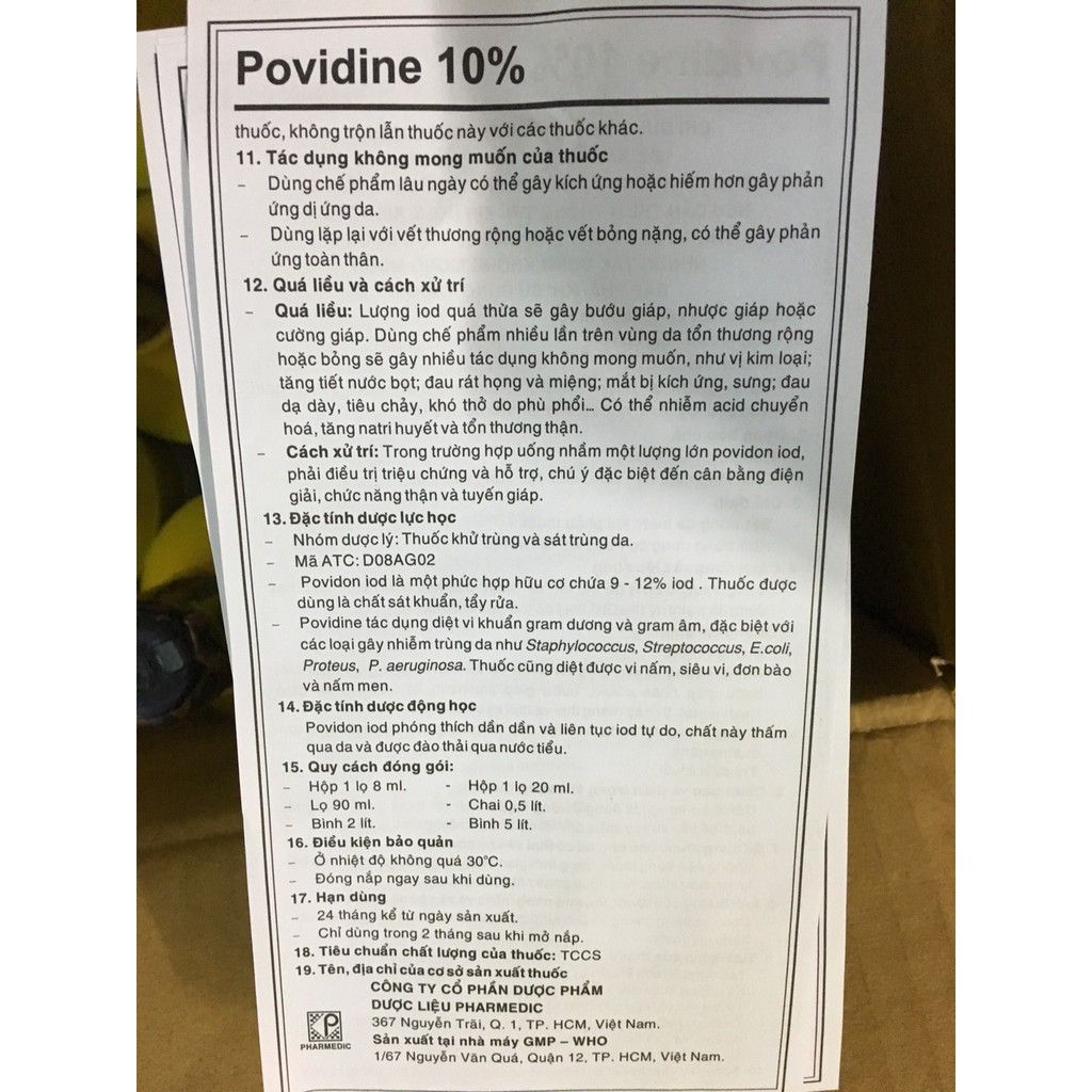 Dung dịch sát khuẩn Povidine 10% (chai 500ml)