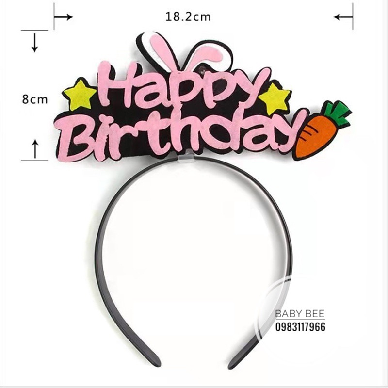 Bờm, Băng Đô Sinh Nhật Thỏ Happy Birthday Vải Dạ Có Đèn