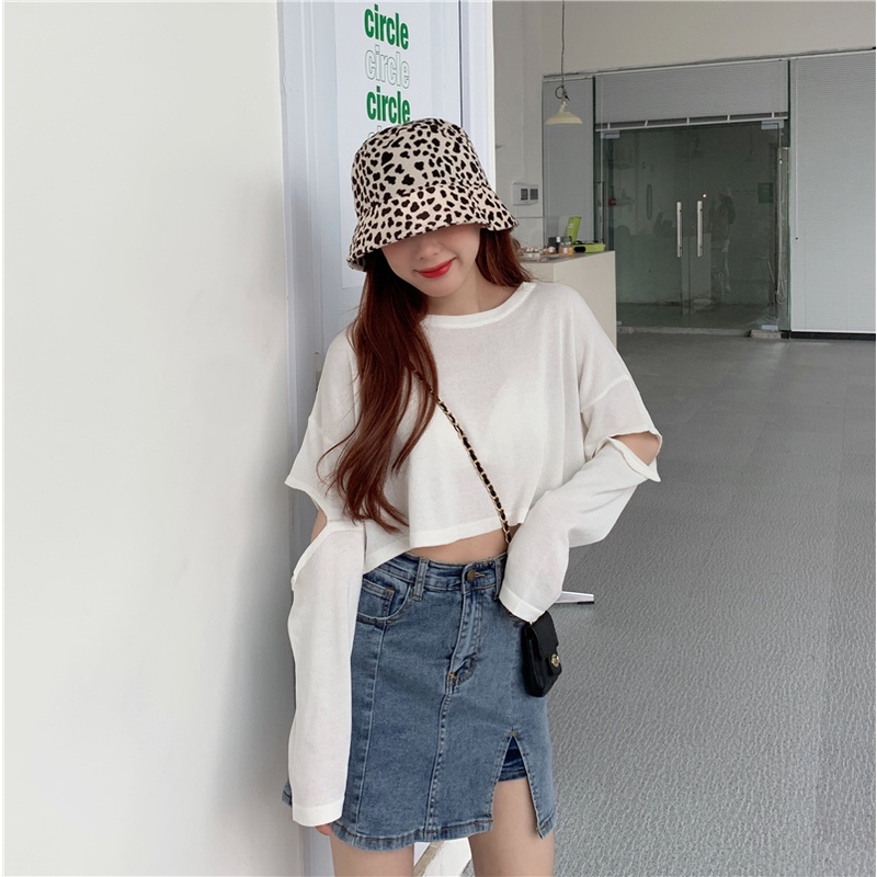 SUXI Áo Thun Dệt Kim Tay Dài Cổ Tròn Lưng Cao Thời Trang Mùa Thu Hàn Quốc Cho Nữ