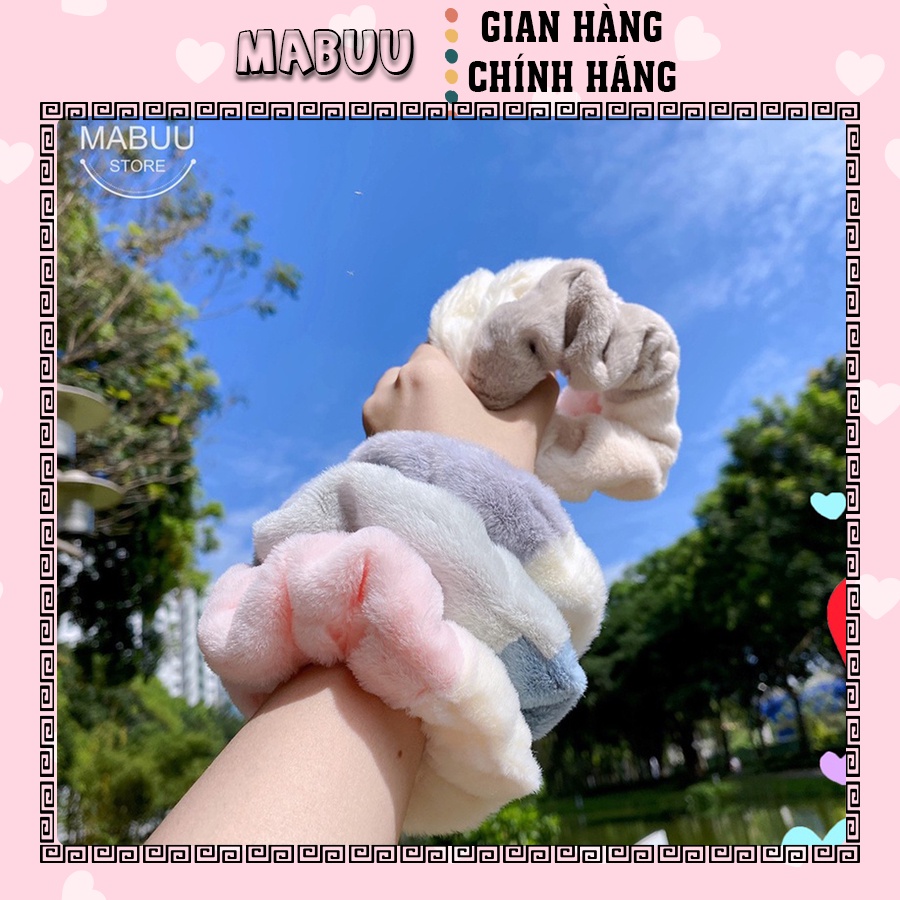 [Mã FAMARAL1 giảm 10K đơn 50K]Dây buộc tóc scrunchies lông nhung phối màu siêu mềm mịn 2020