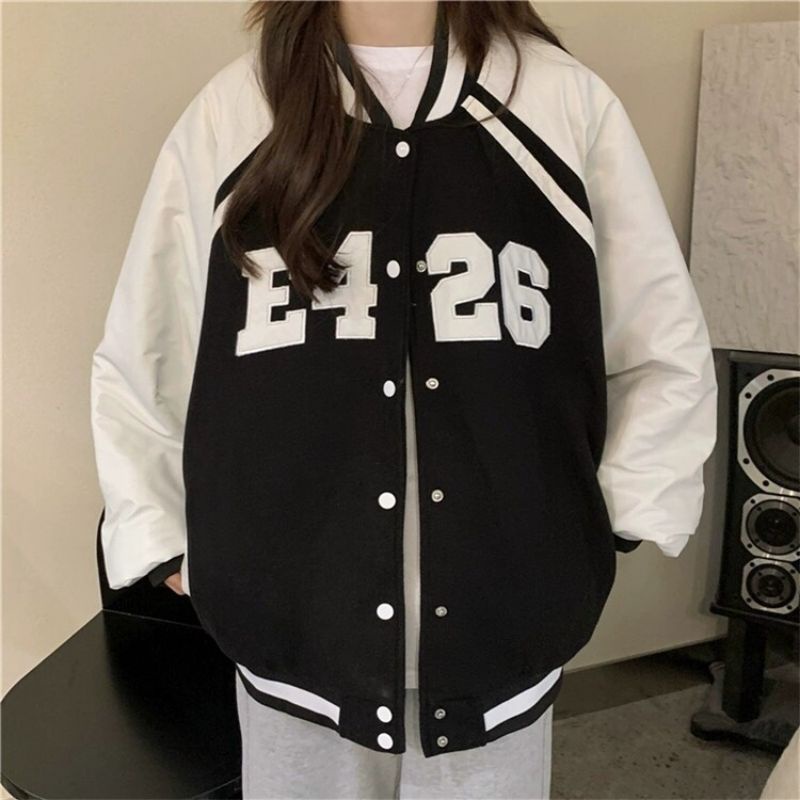 Áo Khoác Bomber Dạ Phối Tay Da Trần Phao Dáng Rộng Unisex Cho Cả Nam Nữ Chữ E426 | BigBuy360 - bigbuy360.vn