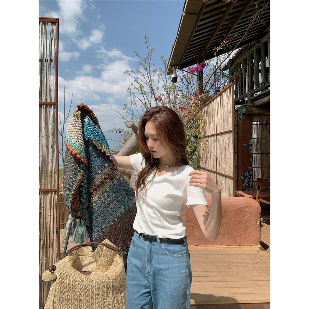 Áo Thun Tay Ngắn Cổ Chữ V Đơn Giản Mùa Hè Phong Cách Mới 62830