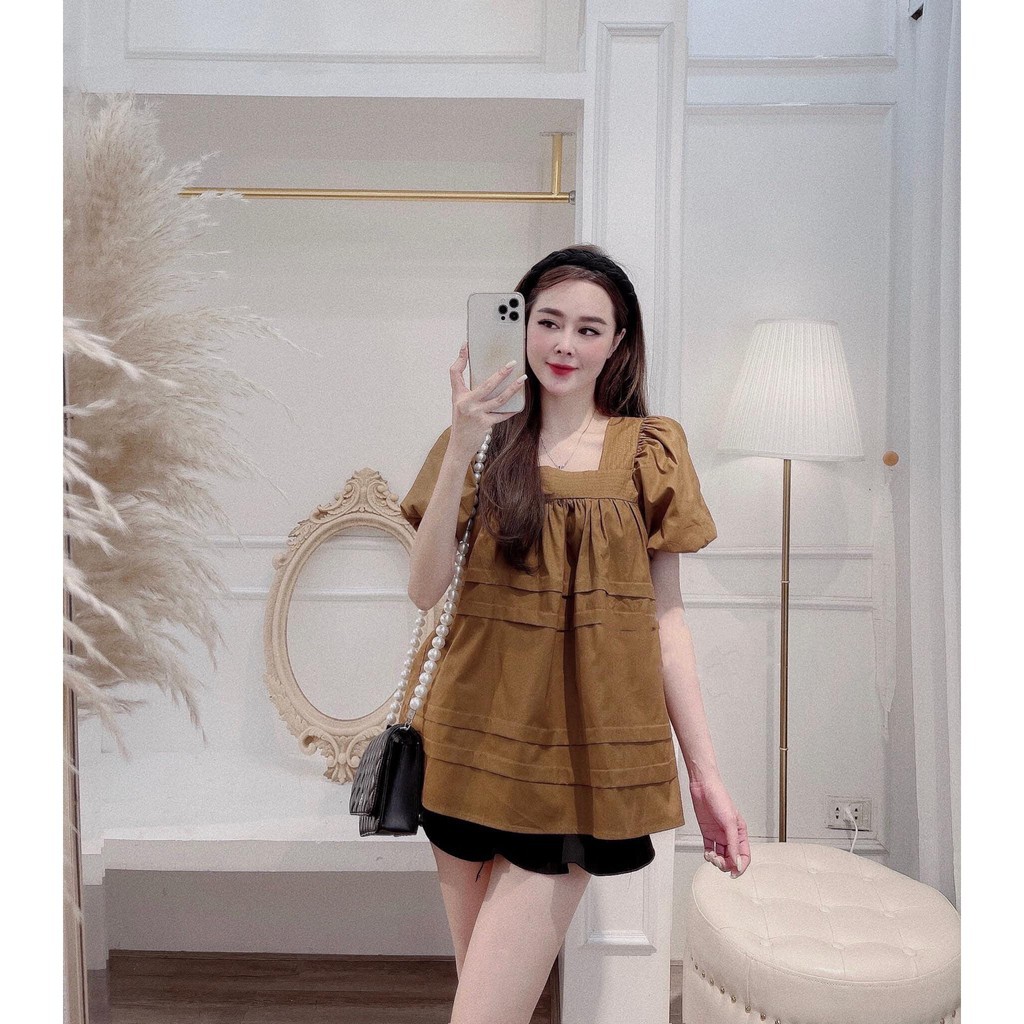 Áo kiểu nữ bánh bèo cổ Vuông tay ngắn vai bồng Shop MADELA xinh xắn- AK01 | BigBuy360 - bigbuy360.vn