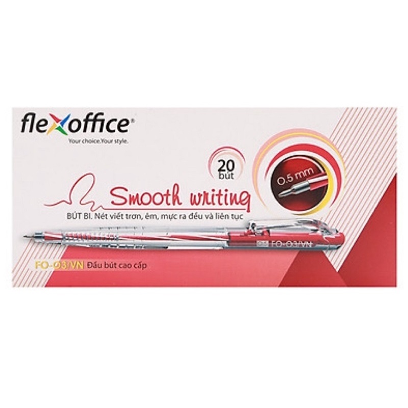 Hộp 20 cây bút bi Flexoffice FO-03 ngòi 0.5mm I Ruột thay BPR-015