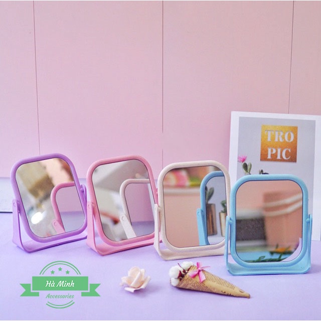 Gương Tang Điểm Để Bàn Lúa Mạch 2 Mặt Gương Xoay 360 Độ