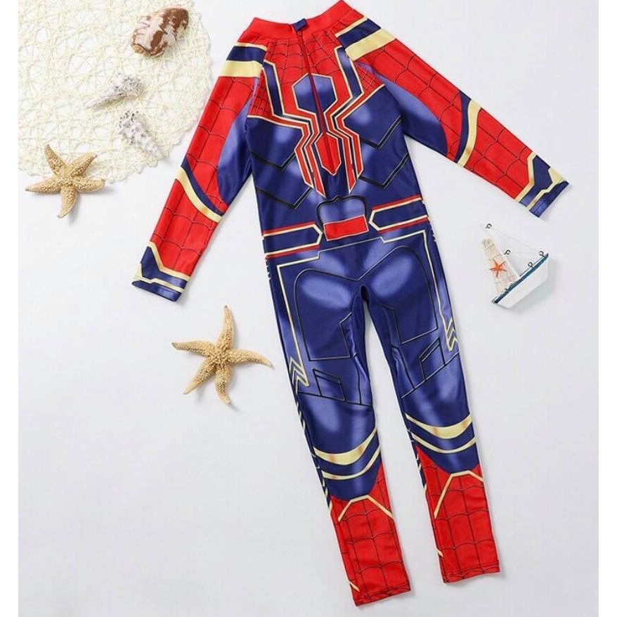 Bộ đồ bơi dài tay lhoạ tiết siêu nhân người nhện spiderman kèm nón bơi