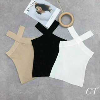 Áo cổ yếm phối dây chéo form croptop ôm body