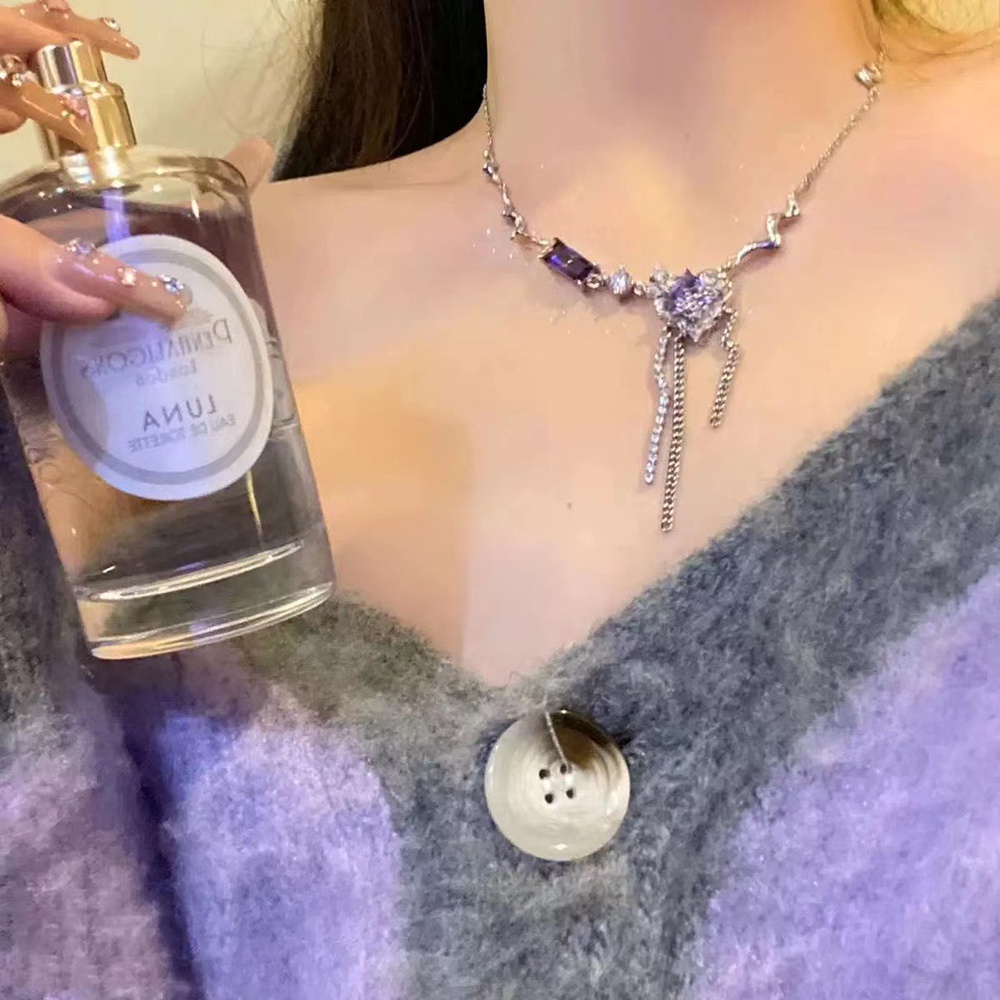 Vòng cổ Mặt Trái Tim Đính Đá Pha Lê Tím Sang Trọng Cho Nữ