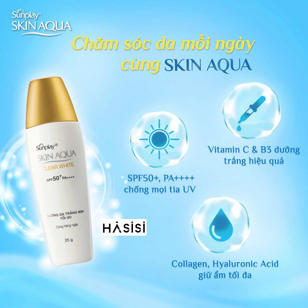 Sữa Chống Nắng Dưỡng Da Trắng Mịn SUNPLAY SKIN AQUA CLEAR WHITE SPF50+ PA++++ UVA/UVB 25g (Nắp Đồng)