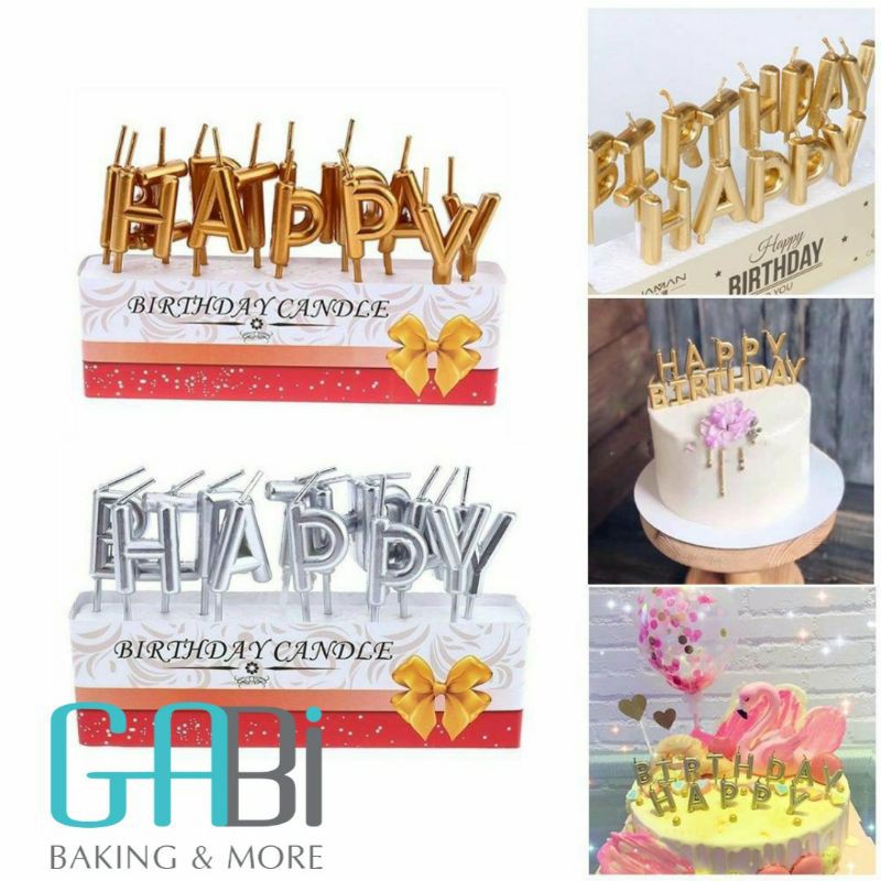 Set nến chữ Happy Birthday vàng/bạc