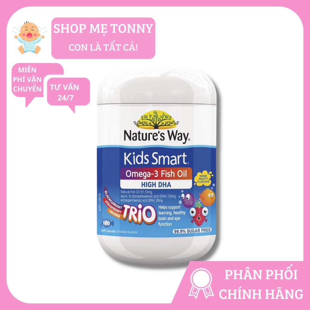 Nature's Way Kẹo dẻo bổ sung DHA , Omega 3 Kids Smart 180v