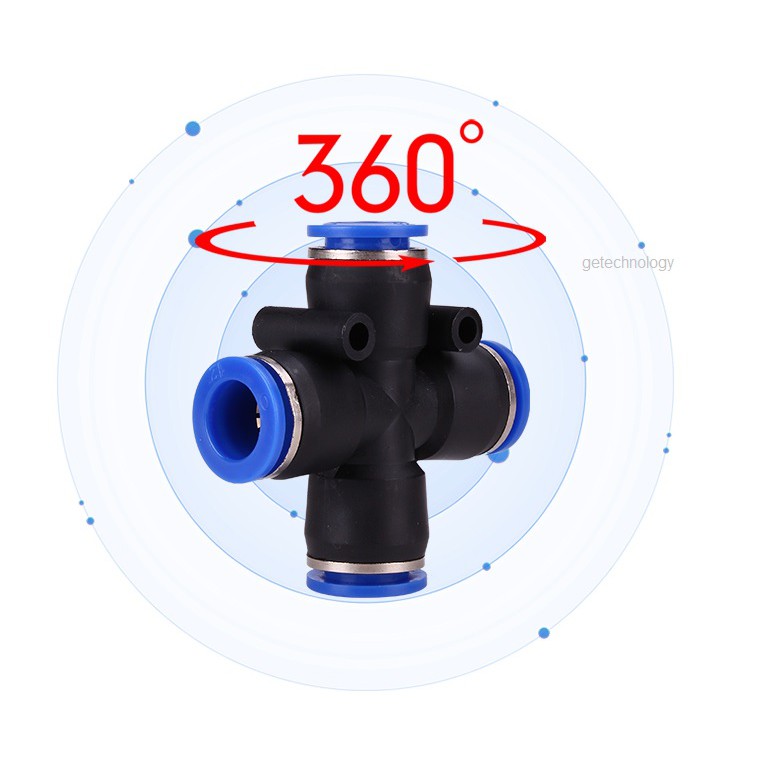 Đầu nối nhanh chữ thập PZA4 PZA6 PZA8 PZA10 PZA12 Đầu nối khí T4, đầu nối ngã 4, đầu nối chữ X PZA4 PZA6 PZA8 đầu nối