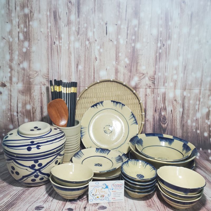 💥💢Bộ Tô Chén Dĩa Gốm Xưa💢💥 Nguyên Bộ Cho Gia Đình 5 Người.😉[lưu ý hàng không đẹp láng chỉ mang cảm giác hoài niệm😋👌