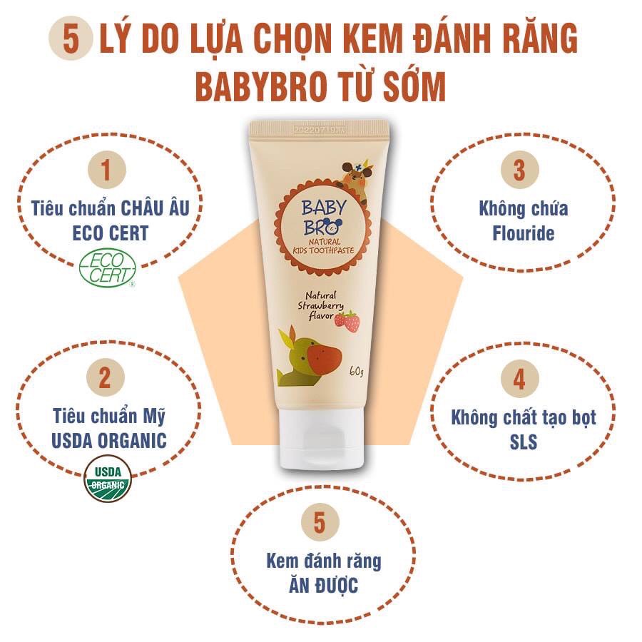 Kem Đánh Răng Cho Bé BABY BRO Kem Đánh Răng Hữu Cơ Nuốt Được Vị Trái Cây