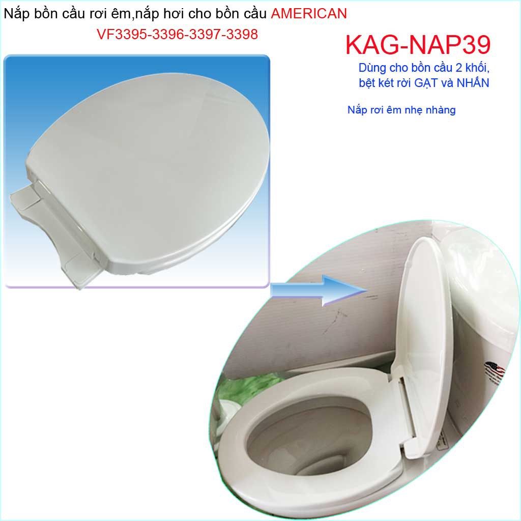 Nắp đậy bồn cầu rơi êm KAG-NAP39, nắp nhựa trắng bóng dày cho bàn cầu American VF3395-VF3396-VF3397-VF3398