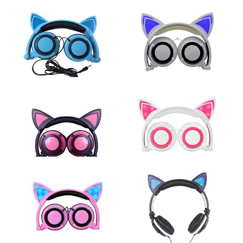 VIVI Children's cartoon cat ears head-mounted luminous foldable headset