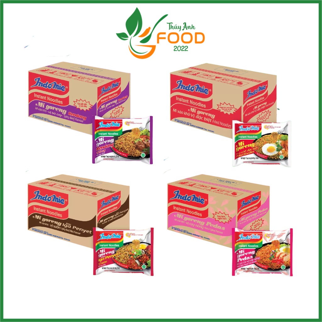 Thùng 20 Gói Mỳ xào khô / Mì Trộn Indomie Mix Vị: Đặc Biệt, Cay Nồng, Sườn, Bò Cay
