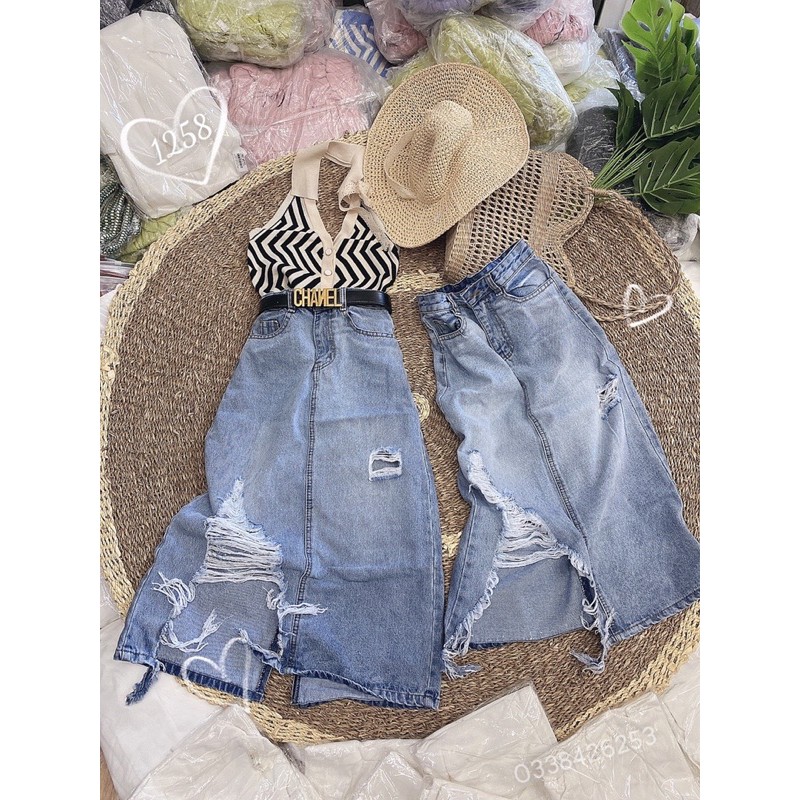 Chân Váy Jeans Dáng Dài 🖤Free Ship🖤