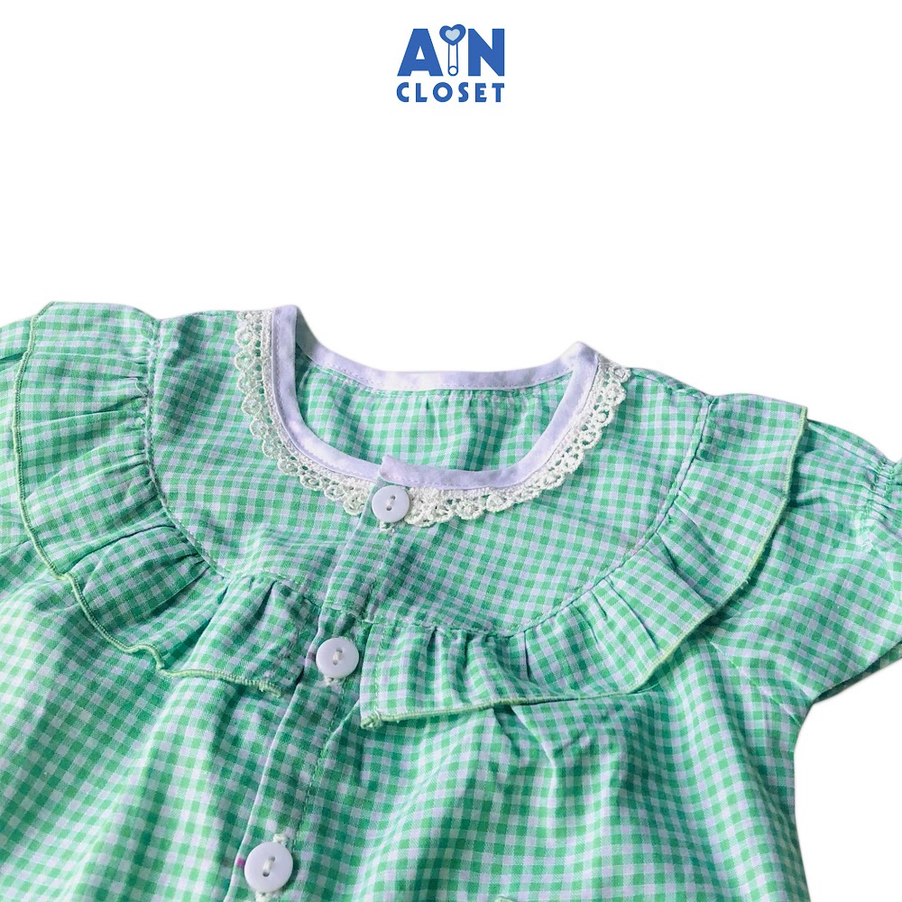 Bộ quần dài áo tay ngắn bé gái họa tiết Caro xanh lá cotton AICDBG2TKW9Z AIN Closet