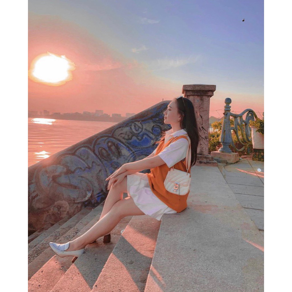 Set sơ mi giấu quần phối áo gile len cam | BigBuy360 - bigbuy360.vn