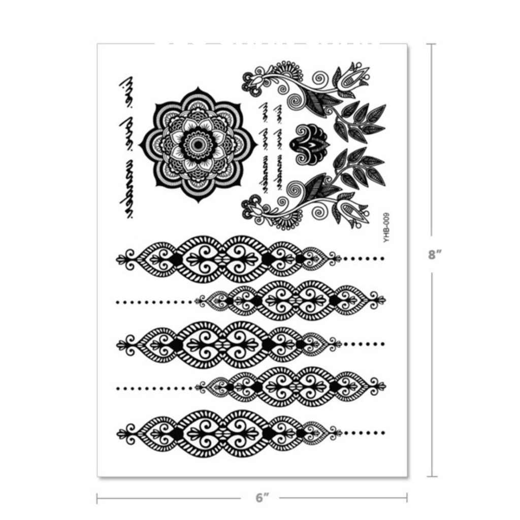 Set Hinh xăm dán tatto henna nghệ thuật 3D họa tiết henna 21*15cm hình xăm 3d0