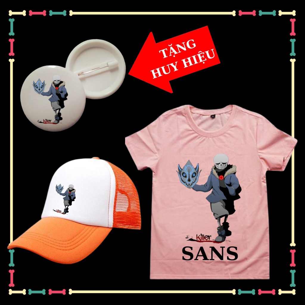 Combo Áo thun ngắn tay trẻ em Undertale Sans siêu ngầu, cổ tròn, đủ màu sắc, Kèm Mũ lưỡi trai, kèm Huy hiệu Sans