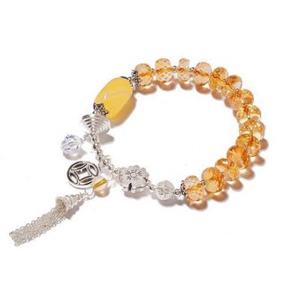 [Vòng Tay Mix Charm Bạc 925 [ANCARAT] Mix Đá Thạch Anh Tóc Vàng Và Đá Hổ Phách Thiên Nhiên