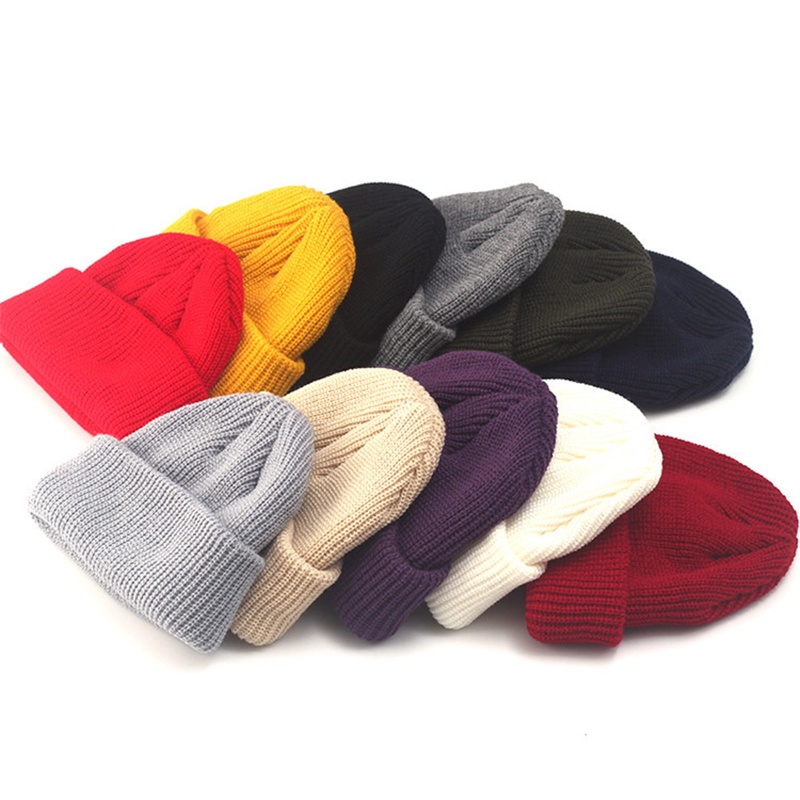 Mũ Beanie Dệt Kim Không Vành Màu Trơn Mềm Mại Giữ Ấm Phong Cách Hip Hop Thời Trang Cho Nam Và Nữ
