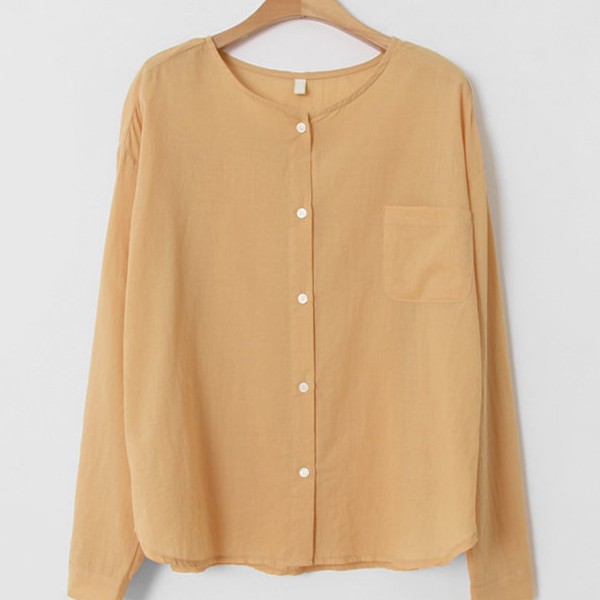 Áo Sơ Mi Cổ V Tay Phồng Màu Cam 35528