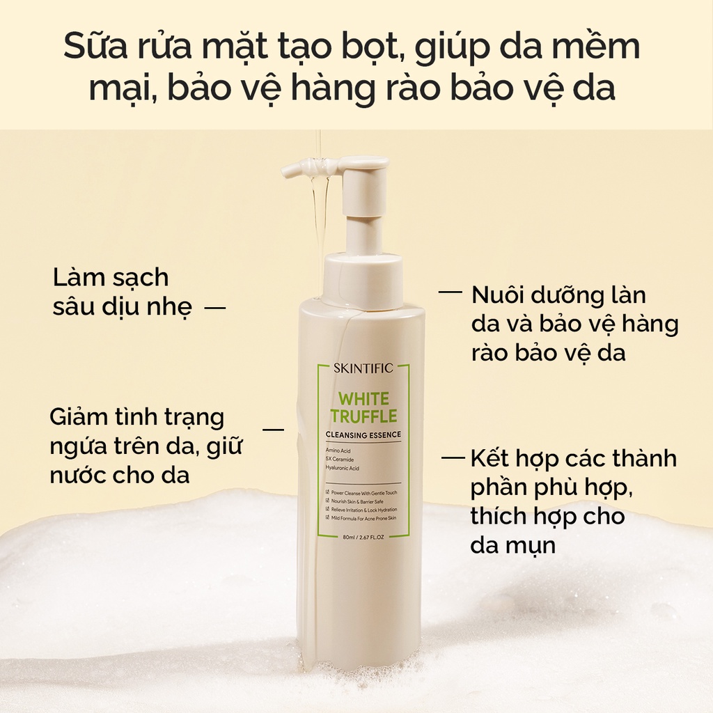 Sữa rửa mặt dịu nhẹ nấm trắng SKINTIFIC 80ml