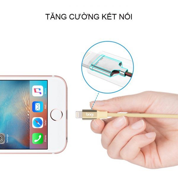 (20cm) Cáp dù sạc nhanh Lightning Bagi dài 20cm IS20 dùng cho sạc dự phòng, iphone 5 trở lên, ipad, ipod