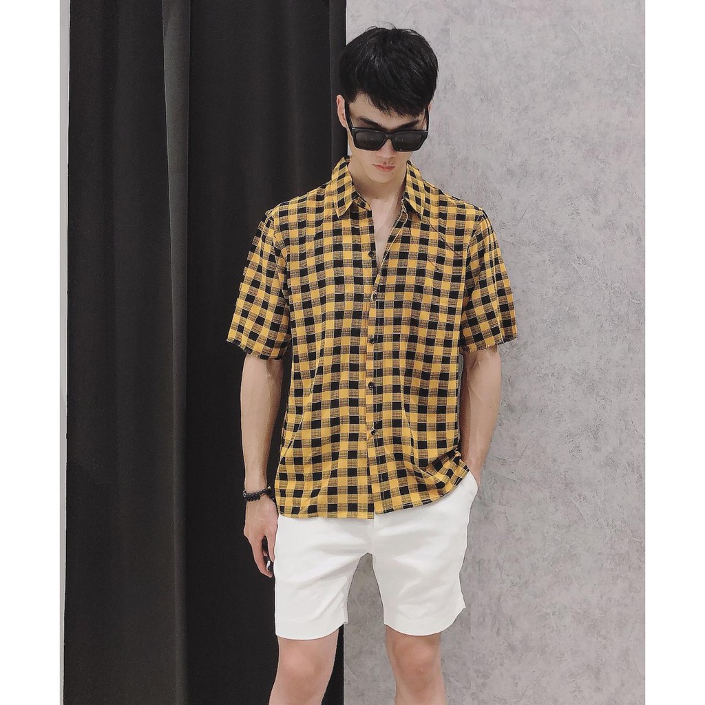 sơ mi kẻ caro cộc tay, nam , nữ, from rộng unisex | BigBuy360 - bigbuy360.vn