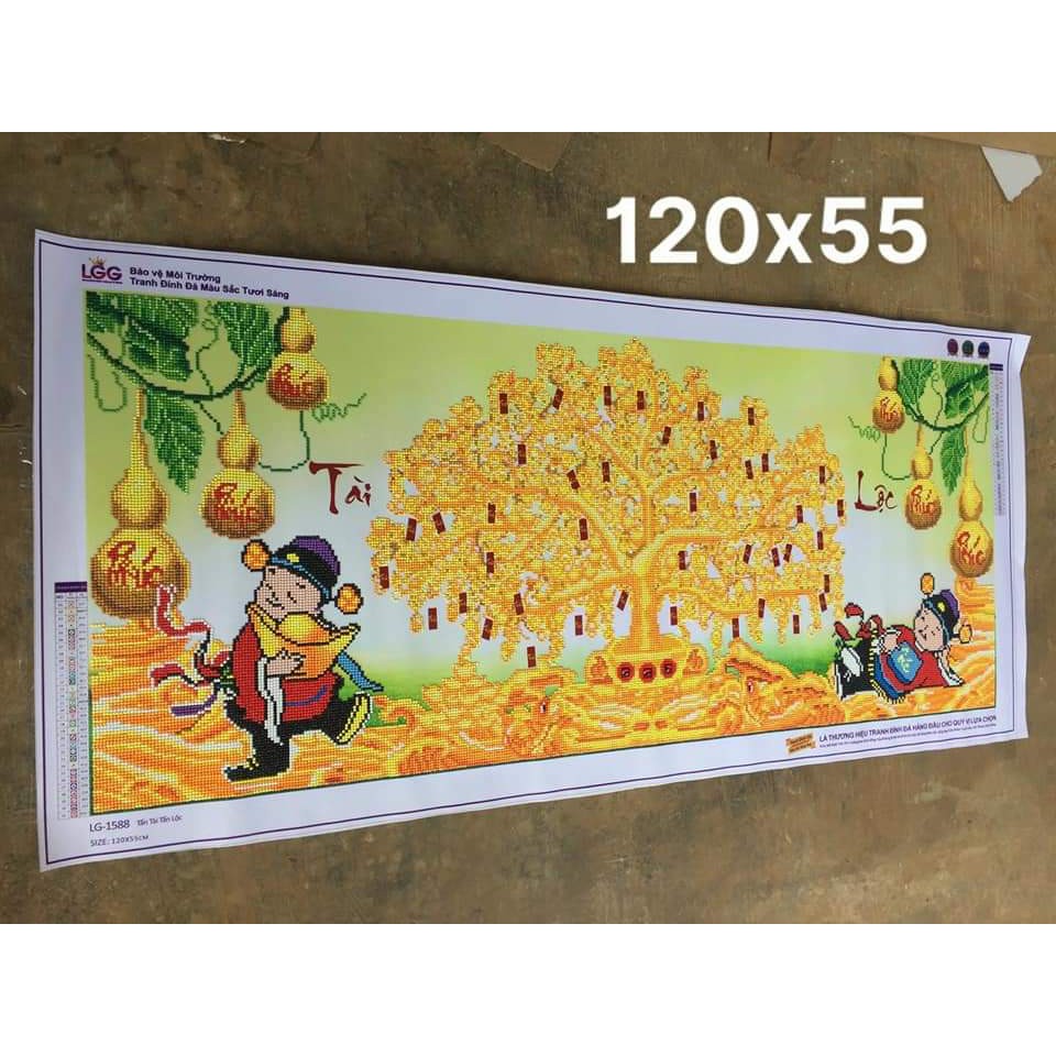 Tranh Đính Đá CÂY KIM TIỀN TÀI LỘC (ĐÁ ABC CAO CẤP). Kích Thước: 1m20 x 50cm