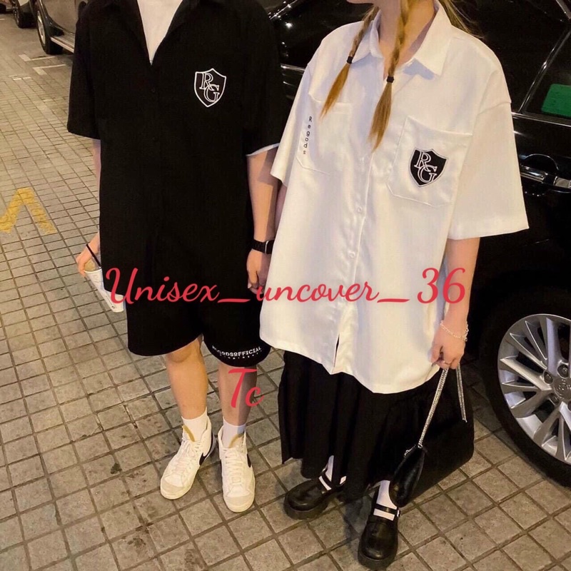 ÁO Sơ Mi Cộc Tay Thêu Lô Gô Nam Nữ UNISEX