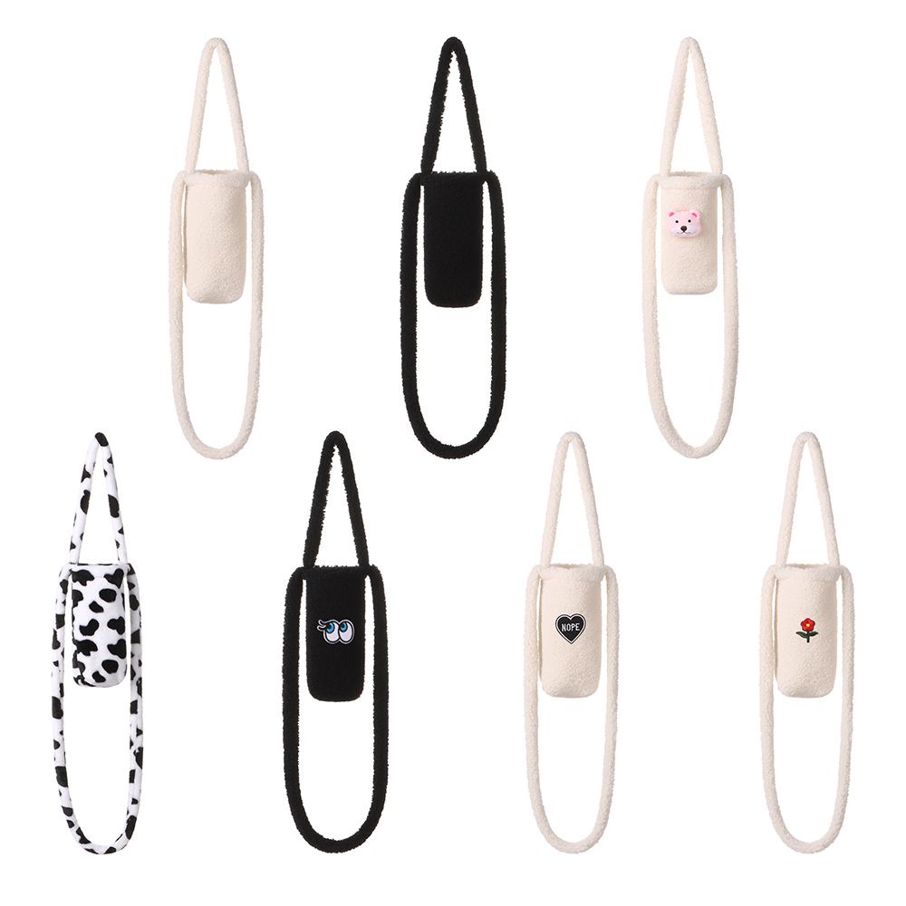 Quai đựng ly nước bằng vải lông có dây đeo họa tiết bò sữa dễ thương cho học sinh sinh viên