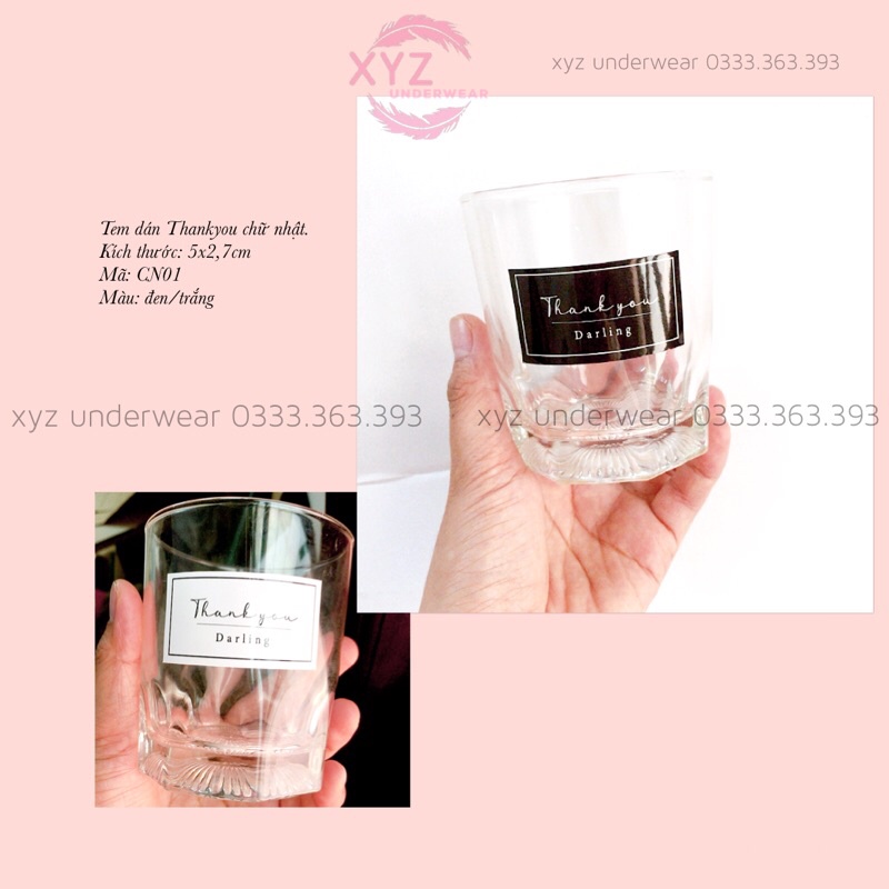 [4-100 tem] HOẢ TỐC Tem dán Thank you hình chữ nhật đẹp sang trọng để bán hộp bánh, hộp quà,niêm phong giấy gói quần áo