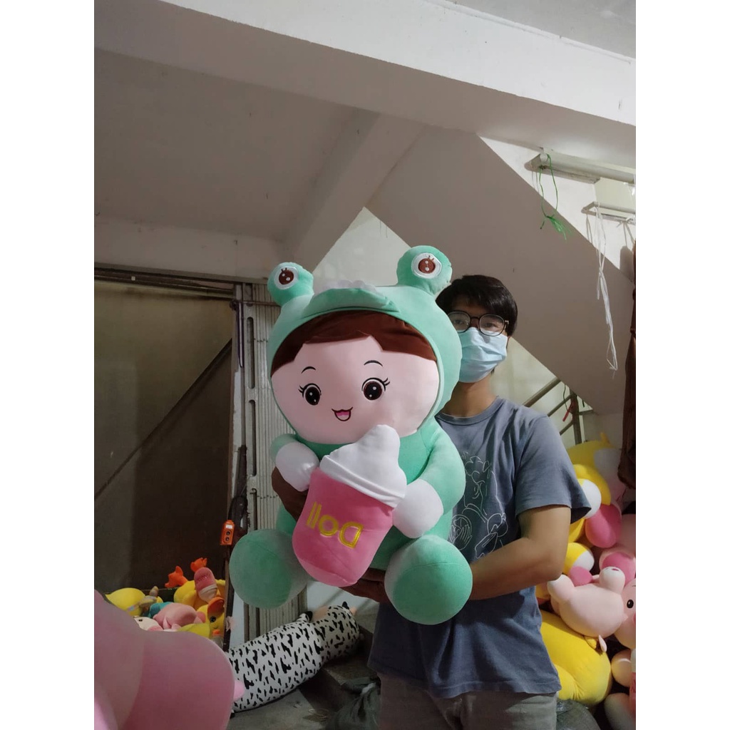 Gấu bông búp bê baby cosplay khủng long ôm bình sữa