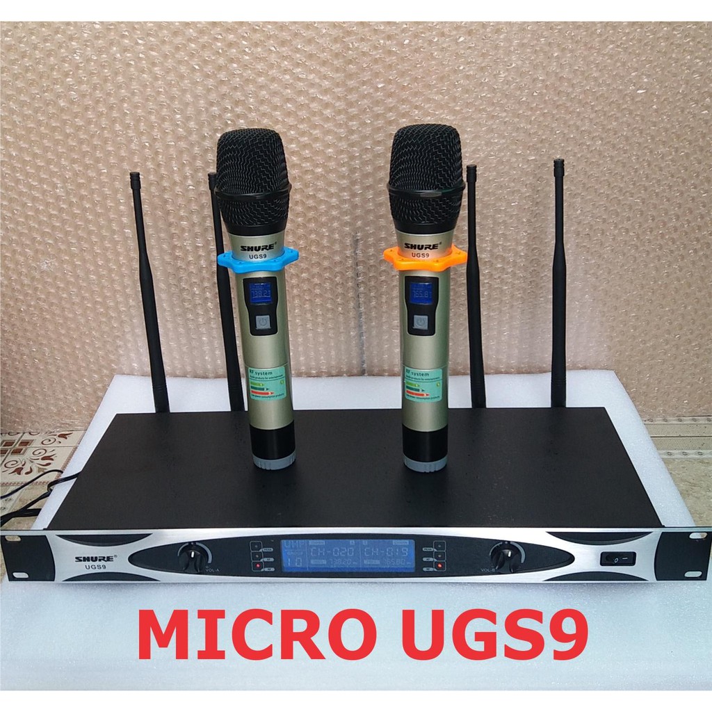 Cặp Micro Karaoke Không Dây Shure UGS9 Chống Hú Tốt, 4 Râu