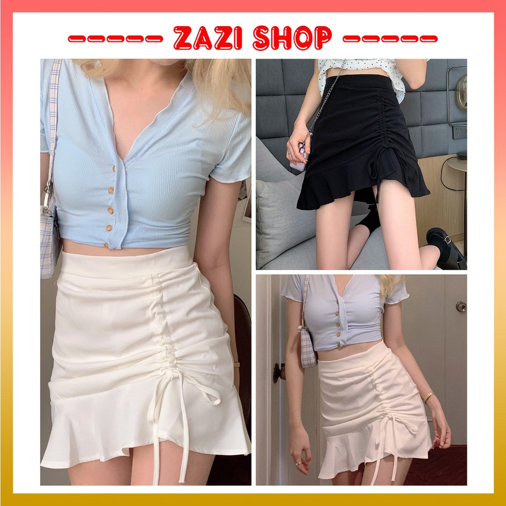 Chân váy ngắn, dáng chữ A dây rút 💎 Chân váy ulzzang Hàn Quốc 💎 Chân váy trắng, chân váy đen - ZaZi CV08