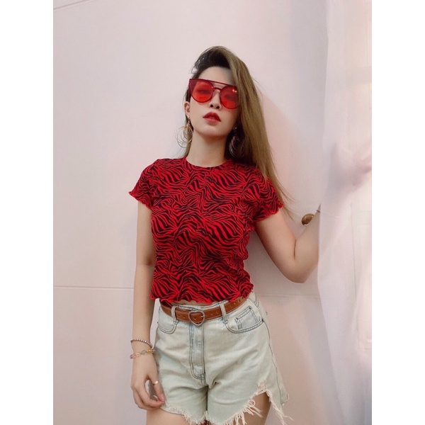 TỔNG HỢP áo croptop ngắn xoăn tay và lai nhiều màu vnxk