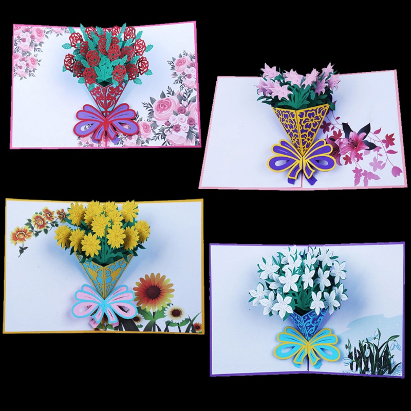 Thiệp Giáng Sinh / Sinh Nhật / Năm Mới Hình Hoa Hồng 3D