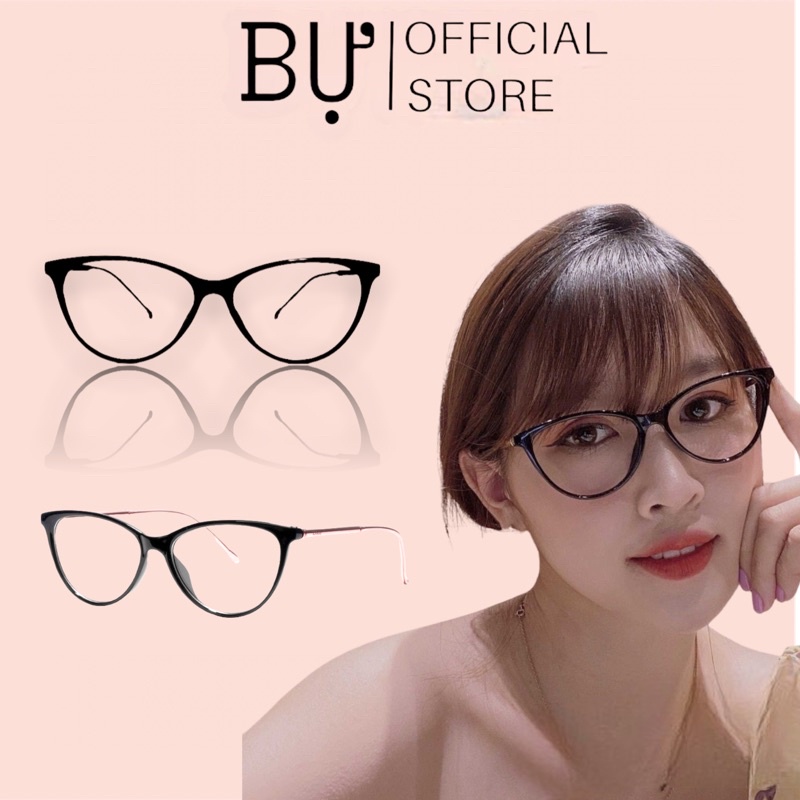 Gọng kính giả cận nữ 630 kim loại mắt mèo chân kim loại vàng - Bự Store