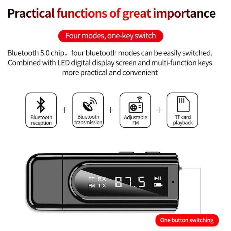 Usb FM Bluetooth 5.0 Nhận Tín Hiệu Có Màn Hình Hiển Thị Giắc Cắm 3.5mm Hỗ Trợ Đọc Thẻ TF Mp3 Cho Máy Tính TV