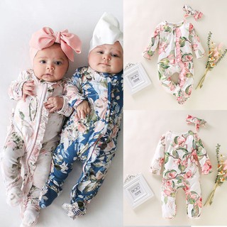 ❃pinkmans❃Newborn Infant Baby Girl Boy Footed Sleeper Romper Headband Clothes Outfits Set