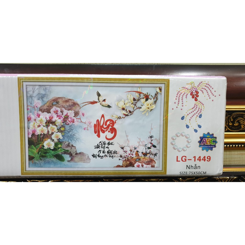 Tranh Đính Đá CHỮ NHẪN (ĐÁ ABC CAO CẤP). Kích Thước: 75cm x 50cm | BigBuy360 - bigbuy360.vn